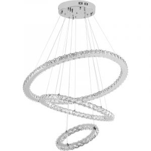 YARDIN Lustre LED moderne en cristal, plafonnier suspendu pour salon, salle &agrave; manger, chambre &agrave; coucher, trois anneaux (96 W, variable)