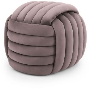 Pouf tress&eacute; en velours 53 cm NILO Rose Poudr&eacute;