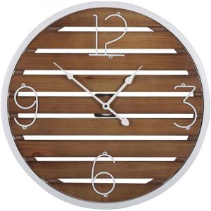 Horloge Murale en Bois de Sapin avec Cadrant Noir et Chiffres en M&eacute;tal Blanc de Style Rustique ou Industriel pour Int&eacute;rieur Design