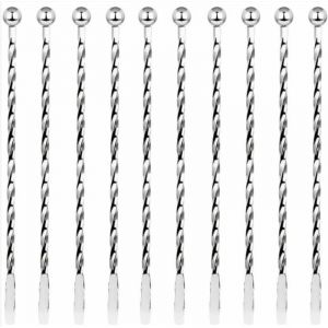 10 Pcs Cocktail Agitateurs, Premium Touillette Cocktail en Acier Inoxydable 19,1cm Motif Spirales Cuillère à Cocktail Bar Cuillère à Mélanger pour la