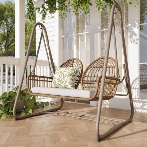 Eifson - Balancelle de jardin 2 places, avec dossier et coussin de table, balançoire double en rotin pe, ensemble de mobilier de jardin extérieur –