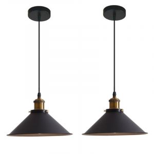 Wottes - Lustre Suspension Industriel E27 Lustre Plafonnier en Forme Chapeau Lampe à Suspension Réglable Noir - 2Pcs