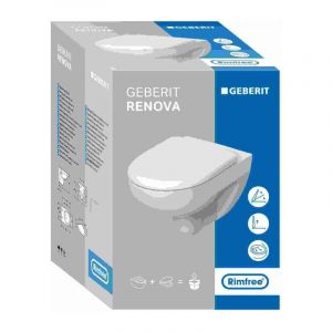 Geberit - Pack wc suspendu Renova 54cm, Rimfree, abattant ralenti et d&eacute;clipsable, Blanc