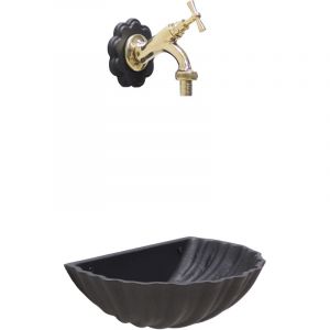 Fonderia Bongiovanni - Fontaine murale Conchiglia en fonte grise avec robinet en laiton pour la maison de jardin finition au choix : poli