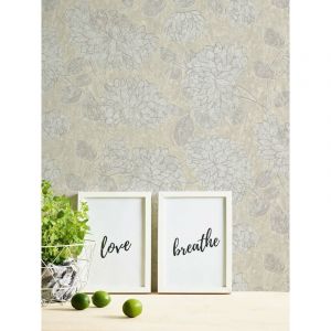 As Creation - Papier peint intissé floral gris et crème Tapisserie à fleurs style vintage Papier peint élégant résistant et lavable idéal pour salon