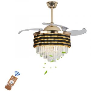 Senderpick - 107cm Ventilateur de plafond led nid d'abeille Luminaire de ventilateur à gradation Luminaire de ventilateur rétractable à inverseur
