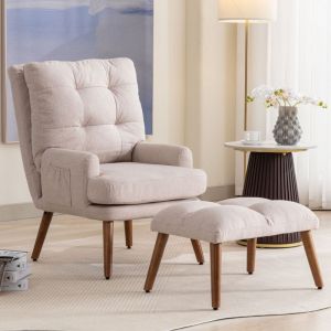Fauteuil relax avec repose-pieds,Chaise longue Dossier réglable sur 10 niveaux,Fauteuil de télévision,Fauteuil de détente,69x60x96cm,Beige