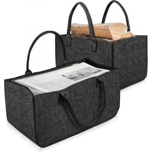 2X sac en feutre, Pliable panier buche transportable polyvalent et grande taille Avec anses Pour bois de chemin&eacute;e, journaux et boutique, Gris fonc&eacute;