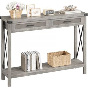 Table Console,Table d'Entrée,Style Industriel 109x30.5x76cm, 2 tiroirs,2 Étagère Meuble d'Entrée pour Salon,GIRS