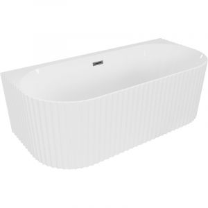 Mexen - Sella baignoire &icirc;lot contre le mur rainur&eacute;e 150 x 75 cm, blanc brillant, trop-plein gris canon bross&eacute; - 52711507500-66