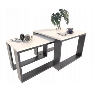 Ensemble de tables extensibles Table basse Banc de salon Loft en noir et blanc