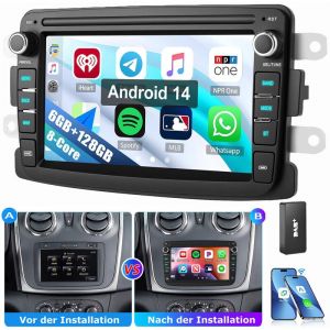 Autoradio 8 c&oelig;urs pour Renault Dacia Duster Dokker Lodgy Sandero Android 14 GPS BT CarPlay 6+128G DAB