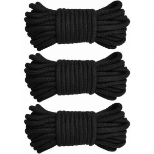 3 PCS Corde d'amarrage torsad&eacute;e en Coton Corde &agrave; Tricoter Souple, Cordon &eacute;pais 10M / 33ft 8MM, Noir