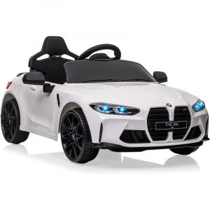 Voiture Électrique Enfant sous Licence bmw M4 avec Télécommandé, Véhicule Électrique 12V Vitesses 3 Km/h, Klaxon, led et Musique, pour Enfants 3-8