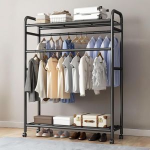 Portant &Agrave; V&ecirc;tements, Penderie sur roulettes, Double Barre, Porte-Manteau, Tuyau en Acier Au Carbone, Charge 100 Kg Portique Vetement, Tringle