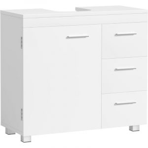 Meuble sous Lavabo, Meuble de Salle de Bain, 3 Tiroirs Lat&eacute;raux, 2 Cases Derri&egrave;re la Porte, pour Lavabos sur Colonne, avec Pieds, 30 x 70 x 64 cm,
