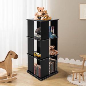 Biblioth&egrave;que pivotante de 97 cm, &eacute;tag&egrave;re d&eacute;corative, haute, &agrave; 3 &eacute;tages, pour salon, coin, en bois, noire