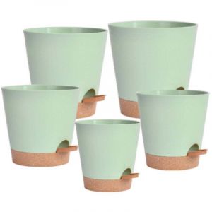 5 Pcs Pots de Fleurs en Plastique, 18/16.5/15.5/14/12.5cm Pots &agrave; Fleurs/Plantes en Plastique, Auto-Arrosant avec Soucoupe de Fleur Convient aux