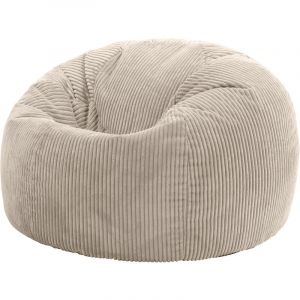 Icon - Pouf Classique en Velours Côtelé Kingston, Fauteuil Pouf pour Adultes, 85cm x 50cm, Beige Galet, oeko-tex
