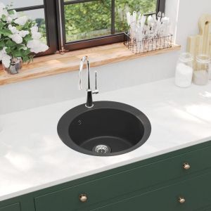 Bonnevie - Chic Évier, Evier 1 bac,Lavabo de Cuisine en granit Bac unique Rond Noir -71842 - Noir