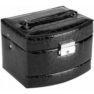 Bo&icirc;te &agrave; Bijoux Coffret P&eacute;sentoirs en Cuir 3 Plateaux Tiroirs Int&eacute;rieur Velout&eacute; 5 Couleurs Verrouillable &agrave; Cl&eacute; Miroir Accessoires(Black)