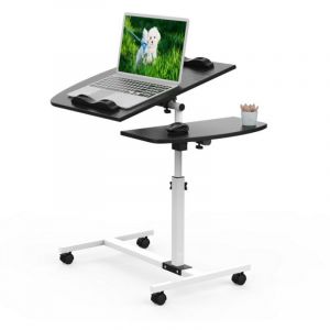 Table pour ordinateur à roulettes, Table de Lit, Bureau assis debout Haut Réglable, pour Ordinateur, Soins Médicaux, Café, 60x40x61.5-96.5cm, noir