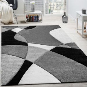 Paco Home Cr&eacute;ateur Tapis Moderne G&eacute;om&eacute;trique Motif D&eacute;coupe Des Contours En Noir Blanc 60x110 cm