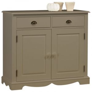Buffet 2 Portes 2 Tiroirs Gris Taupe 2 Niches Style Anglais L 101 H 90 P 42 cm