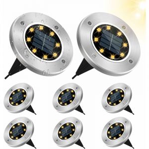 Lampe Solaire Exterieur,8 Pièces 8LED Luminaire Jardin Au Sol Eclairage 3500K Blanc Chaud Etanche IP65 Lampe Solaire Spot Encastrable Pelouse Lumière