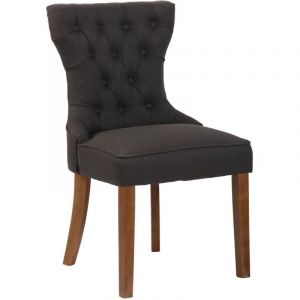 Chaise de salle à manger x 1 style Chesterfield dossier capitonné en velours gris foncé et pieds en bois clair 100003741