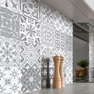 Ambiance-sticker - Sticker Mural Carrelage adhésif Cuisine Salle de Bain - 24 stickers carreaux de ciment nuances de gris gythio - 24stickers15x15cm