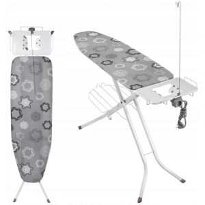 Kadax - Planche à Repasser pour Centrale Vapeur, Table à Repasser Pliable avec Prise de Courant, Housse en Coton et Hauteur Réglable (120 x 38 cm,