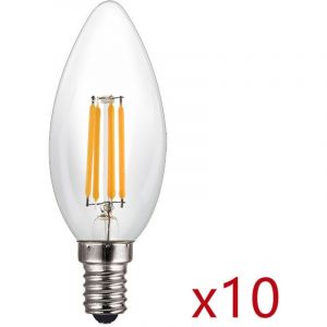 Lot de 10 Ampoules LED E14 Flamme Filament 4W Eq 40W blanc chaud 2700K