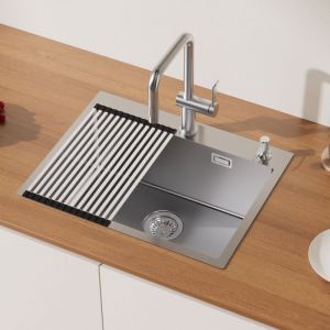 Auralum &Eacute;vier Cuisine 58x45x18CM &Eacute;vier &agrave; Encastrer en Acier Inox &Eacute;vier 1 Bac avec Distributeur de savon et &Eacute;gouttoir pliable