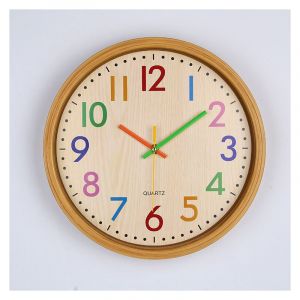 Ikodm - Horloge murale sans bruits de tic-tac pour les enfants, horloge murale silencieuse sans tic-tac Numéro coloré Décoration Horloge