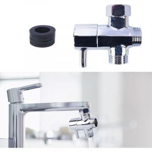 Laiton Robinet WC 3 Voies, G 1/2" Vanne 3 Voies Chrom&eacute; et Poli, Inverseur Douche avec 3 Rondelles, Adaptateur Robinet Cuisine pour Douche, Toilette