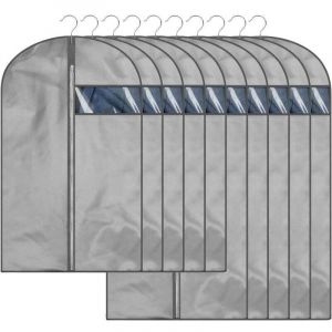Lot de 10 Housse &agrave; V&ecirc;tements Anti-Poussi&egrave;re Housse de Protection avec Zip pour Veste Manteau Gris