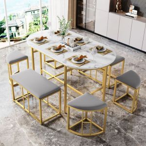 Groupe de salle à manger (ensemble, avec table à manger, 4 petits tabourets et 2 grands tabourets), ensemble de table à manger de cuisine en