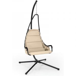 Costway - Fauteuil Suspendu avec Support en Acier, Balan&ccedil;oire Suspendue avec Si&egrave;ge Rembourr&eacute; Extra Large, Chaise Hamac pour l'Int&eacute;rieur et