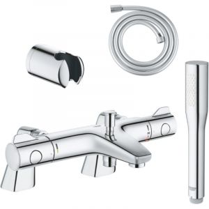 Pack mitigeur thermostatique BD GROHE Grohtherm 800 avec colonnettes + Douchette 1 jet Vitalio Get Stick + Flexible 1750 mm et support