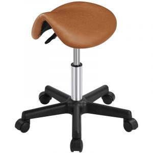 Tabouret Roulettes Professionnel pu Tabouret Ergonomique Selle De Cheval Anti Mal De Dos à Roulettes Pivotantes Hauteur Réglable 45,5-60 cm Brun