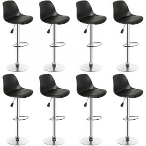 Lot de 8 Tabourets de bar rembourrés en pu noir