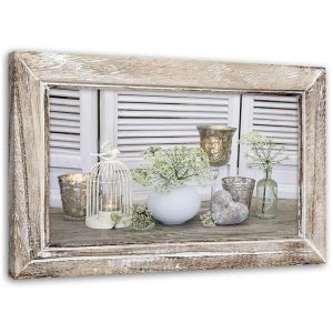 Image sur toile, Nature morte dans un cadre rustique en bois - 100x70