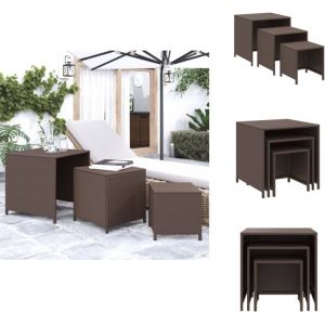 Vidaxl - Tables gigognes 3 pcs marron résine tressée - Table Basse - Table D'appoint - Ensemble De Tables - Tables Gigognes - Mobilier De Jardin