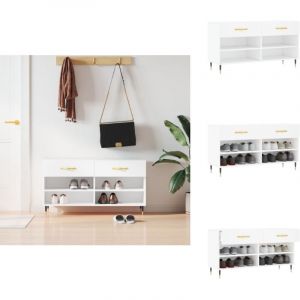Banc à chaussures blanc 102x35x55 cm bois d'ingénierie - Meuble Range Chaussure - Banc Chaussure - Rangement Chaussures - Meuble Entrée - Rangement