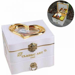 Boîte à bijoux musicale, étui à musique vintage rotatif, cadeau avec danseuse de ballerine et tiroir coulissant pour ranger des bijoux pour filles