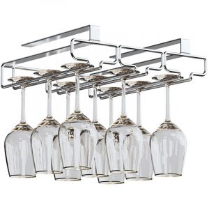 Support Verre Suspendu , Porte Verres &agrave; Vin en M&eacute;tal , Rangement Verre Installation sous Meuble , pour Bar , Restaurant , Cuisine (3 Rangs , argent)