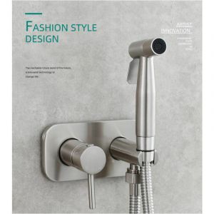 Kit Douchette WC，Toilette Bidet Spray, Bidet Pulv&eacute;risateur de Douche Kit en Laiton Kit Mitigeur Douchette &agrave; Main Mural argent