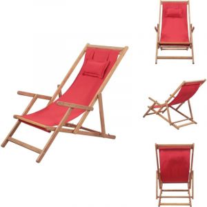 Chaise pliable de plage Tissu et cadre en bois Rouge - Chaises De Jardin - Chaises De Plage - Mobilier De Jardin - Chaise Pliante - Chaise Inclinable