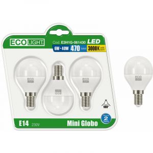Eco-light - Kit 3 ampoules led dans Miniglobo E14 Ecolight 6W 6400K - Fredda - 6400K - Fredda